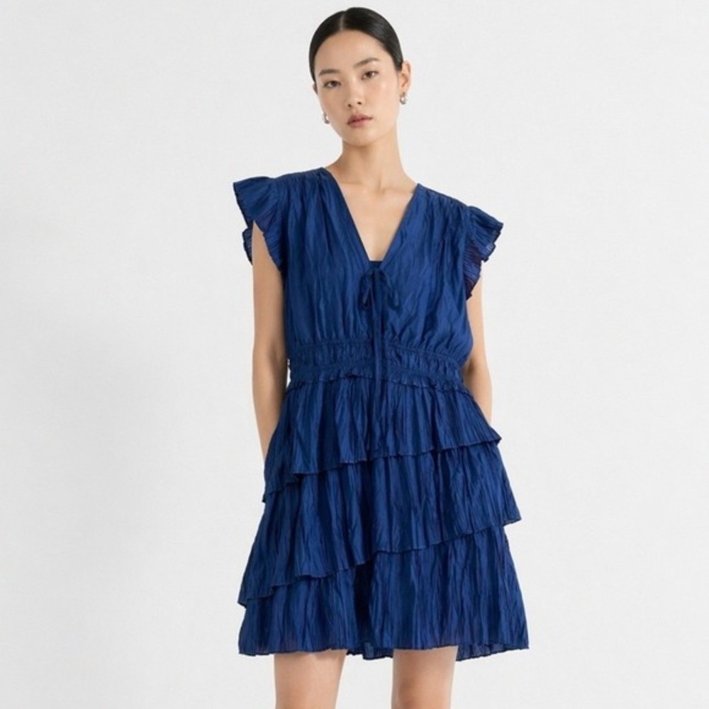 Lucy Paris Royal‎ Blue Tiered Mini Dress Ruffle Sleeve V-Neck XL New With Tags